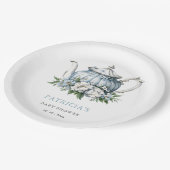 Blumenblauer Tee Party Kinderdusche Pappteller (Schrägansicht)