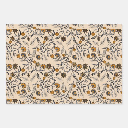 Blumenblauer und Goldhochzeit Geschenkpapier Set (Vorderseite)