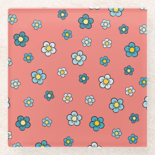 Blumenblauer und Korallenweide - Getränkeküste Glasuntersetzer (Vorderseite)