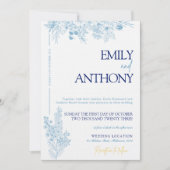 Blumenblauer und weißer Hochzeitsempfang Einladung (Vorderseite)