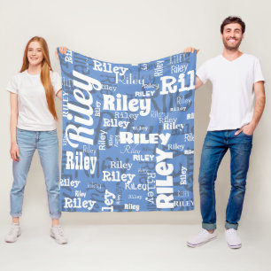 Blumenblauer Weißer Name Muster Personalisiert Fleecedecke