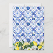 Blumenblauer Weißer Tile Lemon Brautparty Einladung (Rückseite)