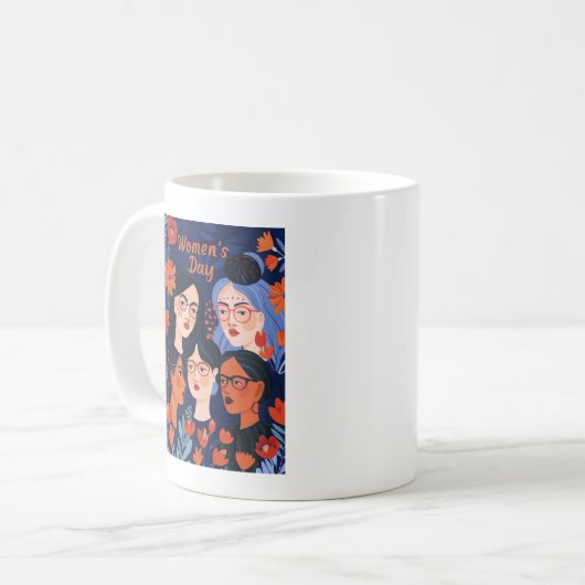 Blumenblauer Weltfrauentag Kaffeetasse (Vorderseite Links)