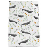 Blumenblauer Whale Frühjahr Illustrationsmuster Mittlere Geschenktüte (Rückseite)