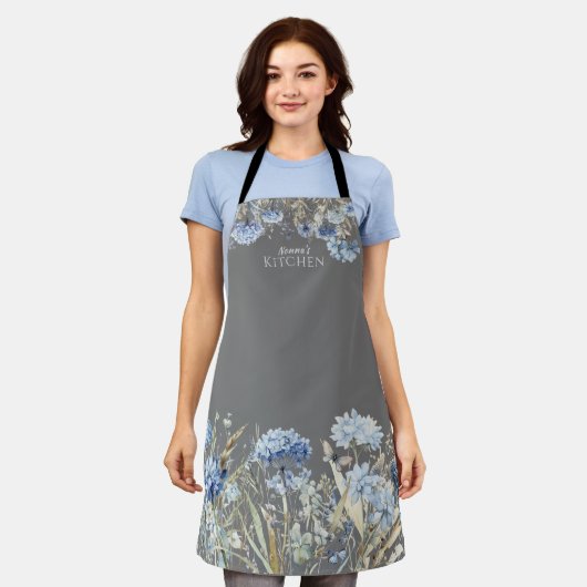 Blumenblauer Wildblumen Personalisiert Schürze (Getragen)