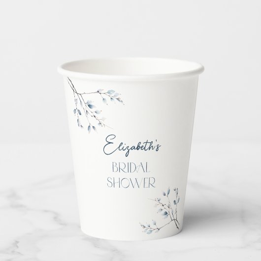 Blumenblauer Winter Botanisches Brautparty Pappbecher (Rückseite)