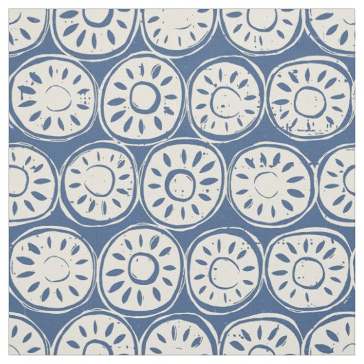 Blumenblock Elfenbein Blau Stoff (Muster)