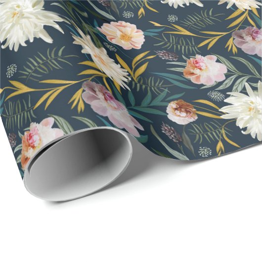 Blumenblümchen-Marine gestrichen Geschenkpapier (Rolleneckpunkt)