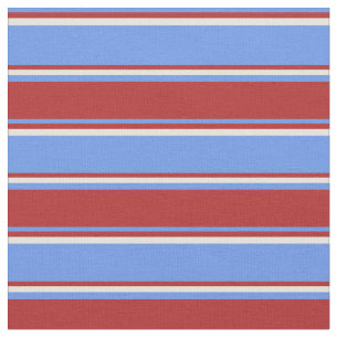 Blumenblume Blau, Rot und Beige Linien Stoff