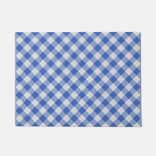 Blumenblume Blauer Gingham Kariert Prüfmuster Fußmatte (Vorderseite)