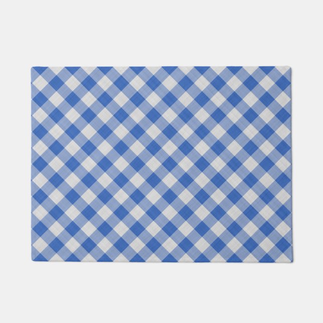 Blumenblume Blauer Gingham Kariert Prüfmuster Fußmatte (Vorderseite)