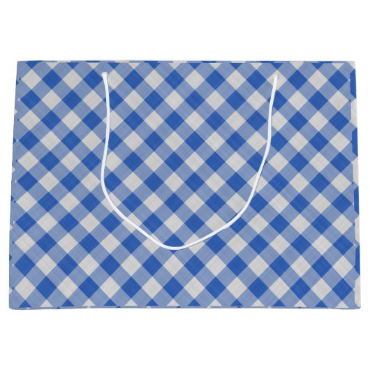 Blumenblume Blauer Gingham Kariert Prüfmuster Große Geschenktüte (Vorderseite)