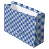 Blumenblume Blauer Gingham Kariert Prüfmuster Große Geschenktüte (Vorderseite Schrägansicht)
