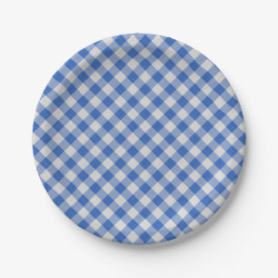 Blumenblume Blauer Gingham Kariert Prüfmuster Pappteller
