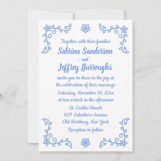 Blumenblume Blume Laurel Leaf Wedding Einladung (Vorderseite)