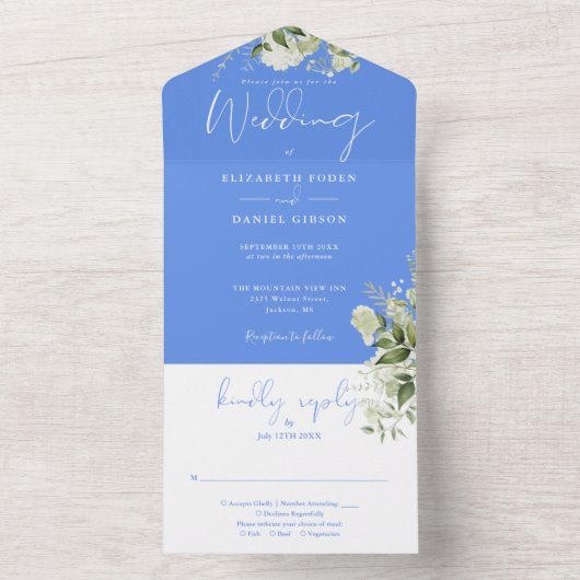 Blumenblume Blütengrün Monogram Wedding All In One Einladung (Innen Boden)