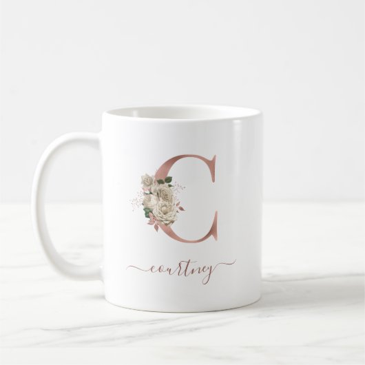 Blumenblume, Elfenbein Rose Gold Monogram Letter " Kaffeetasse (Links)