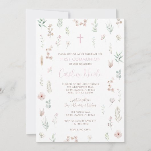 Blumenblume Erste Kommune Einladung (Vorderseite)