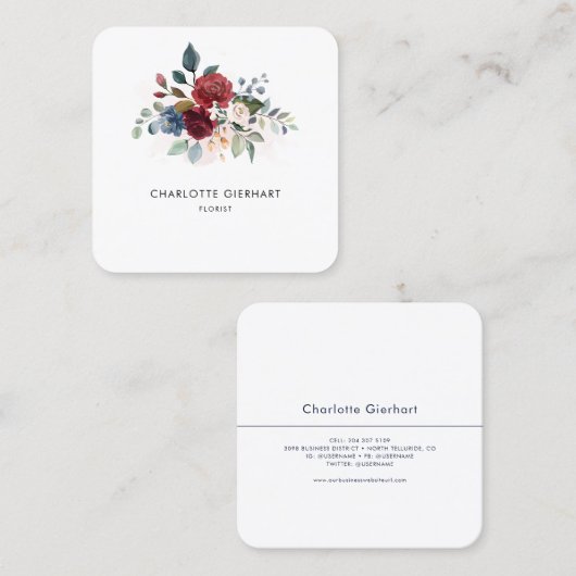 Blumenblume Modernes Berufliches Florist Quadratische Visitenkarte (Vorne/Hinten)