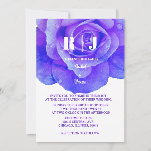 Blumenblume Rose Monogram Einladung (Vorderseite)