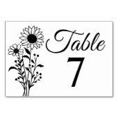 Blumenblume Schwarz & Weiß Boho Sonnenblumen Hochz Tischnummer (Vorderseite)