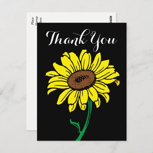 Blumenblume Vielen Dank Schwarz & Gelb Blumen Postkarte (Vorne/Hinten)