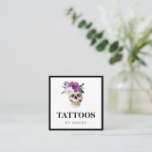 Blumenblume Wasserfarbe Gotische Skull Tattoo Arti Quadratische Visitenkarte (Stehend Vorderseite)
