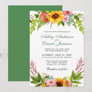 Blumenblume Wasserfarbe Grün Hochzeitstag Einladung