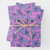 Blumenblumen auf rosa Untergrund Geschenkpapier Set