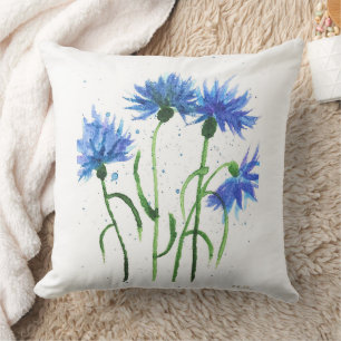 Blumenblumen blaue Blumen Aquarell rustikal hübsch Kissen