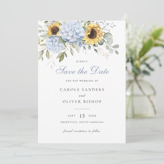 Blumenblumen Blauer Hydrangea Hochzeitstag Rett Einladung (Stehend Vorderseite)