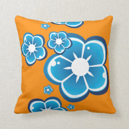 BlumenBlumen-blaues orange Muster Kissen