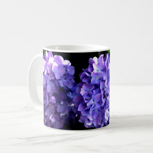 Blumenblumen, Blütenblüten, Hydrangeas Kaffeetasse (Vorderseite Links)