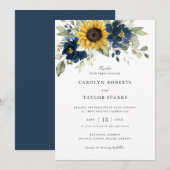 Blumenblumen Hochzeit mit blauen Grünpflanzen Einladung (Vorne/Hinten)