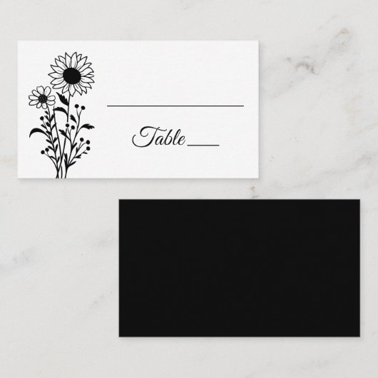 Blumenblumen Minimalistische Schwarz-weiße Sonnenb Platzkarte (Vorne/Hinten)