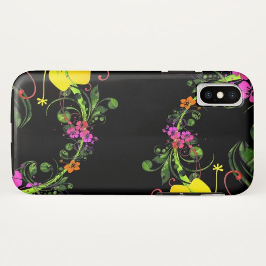 BlumenBlumen-Schwarz-Telefon - starker iPhone X Case-Mate iPhone Hülle (Rückseite (Horizontal))