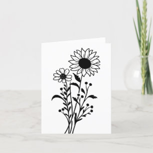 Blumenblumen Schwarz-weiße Liebe Denken Sie an Sie Dankeskarte