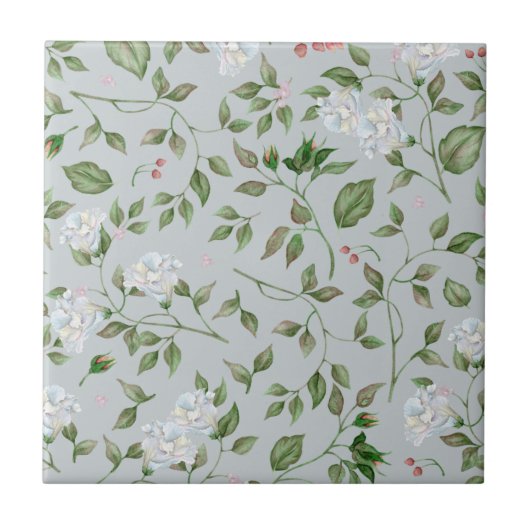 Blumenblumen und Rose Hüfte Keramik Tile Fliese (Vorderseite)