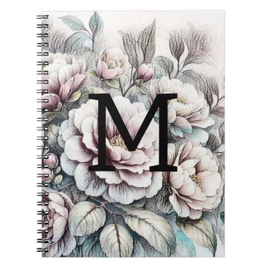 Blumenblumen zeichnend Monogramm-Rosa-Bläschen Notizblock (Vorderseite)