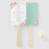 Blumenblush Gold Mint Green Wedding Program Fächer (Vorne und Hinten)