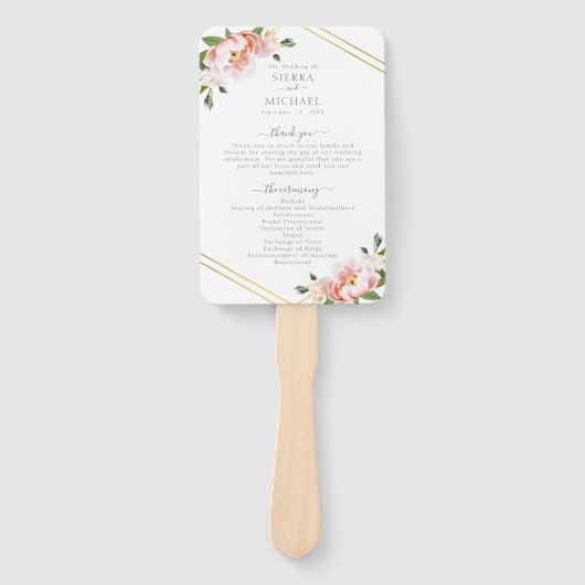 Blumenblush Gold Mint Green Wedding Program Fächer (Vorderseite)