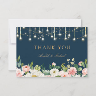 Blumenblush Navy String Lights Danke Karte