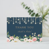 Blumenblush Navy String Lights Danke Karte (Stehend Vorderseite)