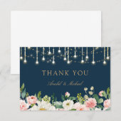 Blumenblush Navy String Lights Danke Karte (Vorne/Hinten)