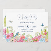 Blumenblut Blau-grüne Rosa Frühling Geburtstag Einladung (Vorne/Hinten)