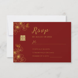 Blumenblüte Chinesische Hochzeit rot RSVP Karte