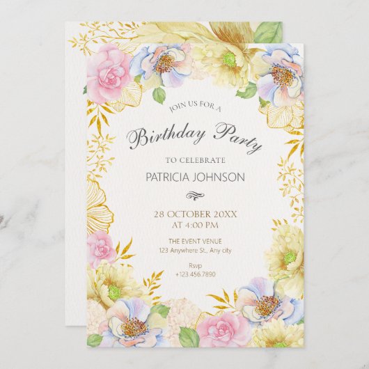 Blumenblüte Weichfärbung Geburtstag Einladung (Vorne/Hinten)