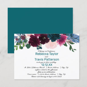 Blumenblüten Aquamarin - 3x5 Hochzeit/Empfang einl Einladung