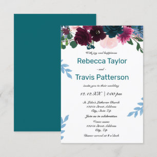 Blumenblüten Aquamarin - 3x5 Hochzeit/Empfang Einladung