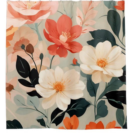Blumenblüten aus Pfirsich und Creme Duschvorhang (Vorderseite)